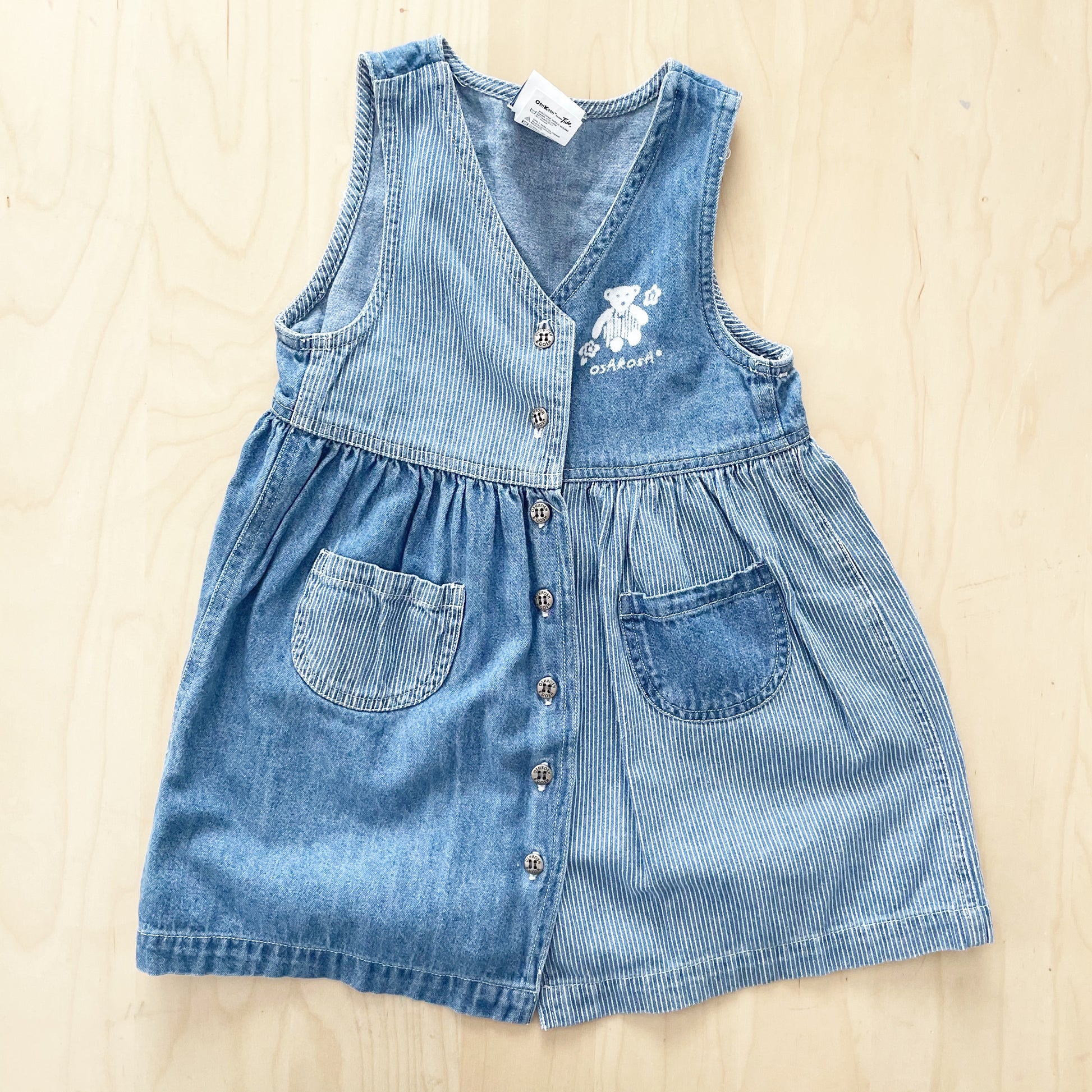 Vintage OshKosh Chambray Bear Striped Dress