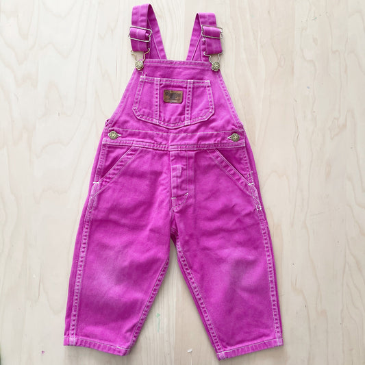 OshKosh Purple Pink Leather Patch Overalls - Yellow Clover Vintage Kids Clothes