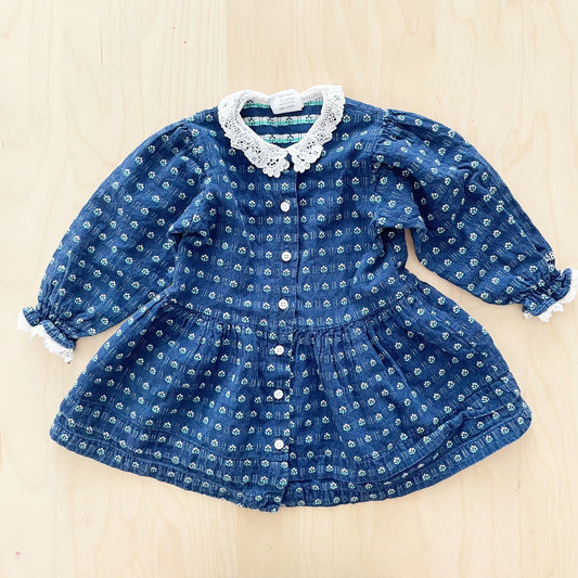 OshKosh Flower Woven Button Front Lace Collar Dress - Yellow Clover Vintage Kids Clothes