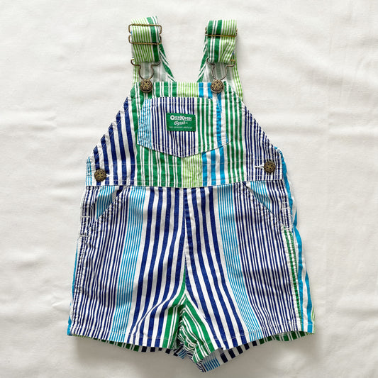 OshKosh Blue and Green Striped Shortalls - Yellow Clover Vintage Kids Clothes