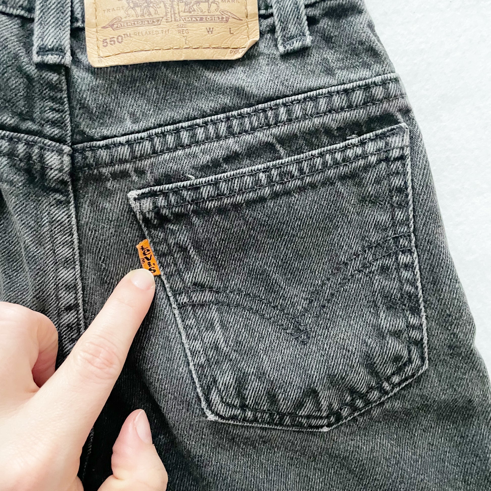 Levi’s Black Wash Orange Tab Shorts - Yellow Clover Vintage Kids Clothes