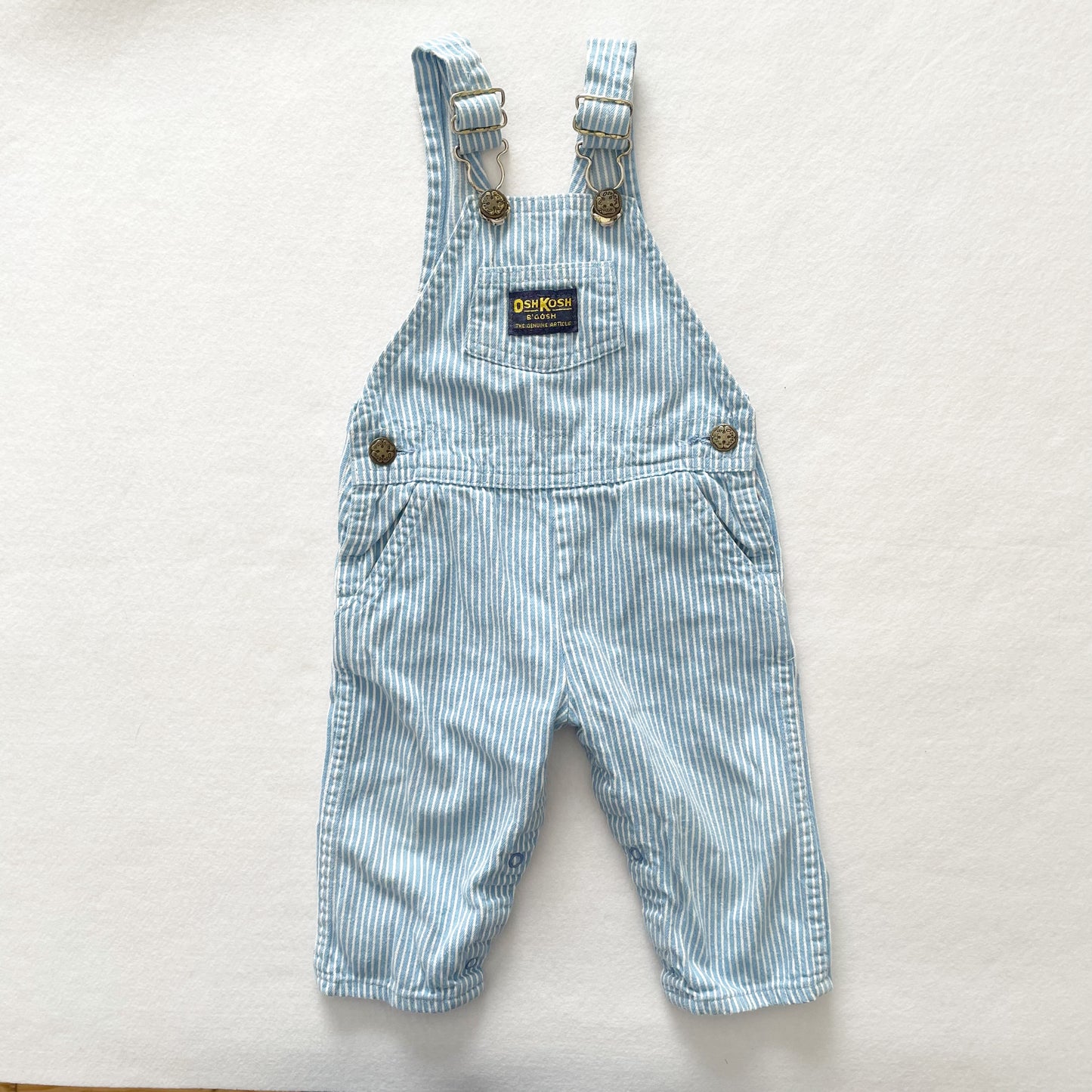 OshKosh Light Blue Hickory Stripe Overalls - Yellow Clover Vintage Kids Clothes