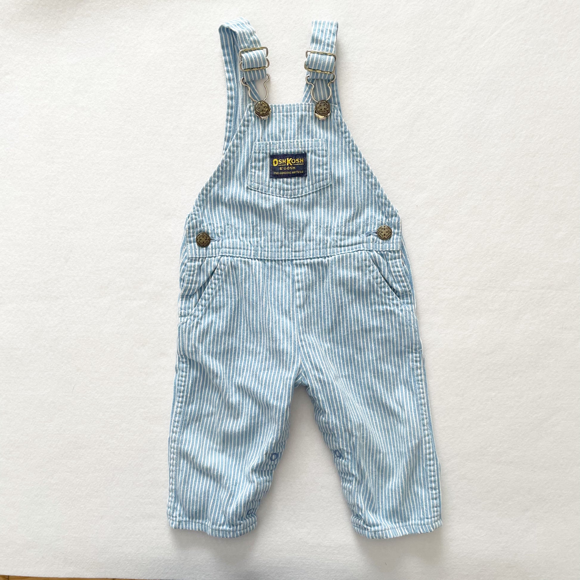 OshKosh Light Blue Hickory Stripe Overalls - Yellow Clover Vintage Kids Clothes