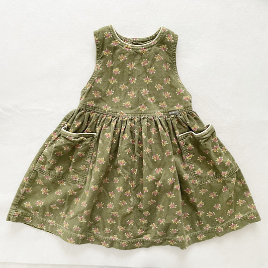 OshKosh Olive Floral Dress - Yellow Clover Vintage Kids Clothes