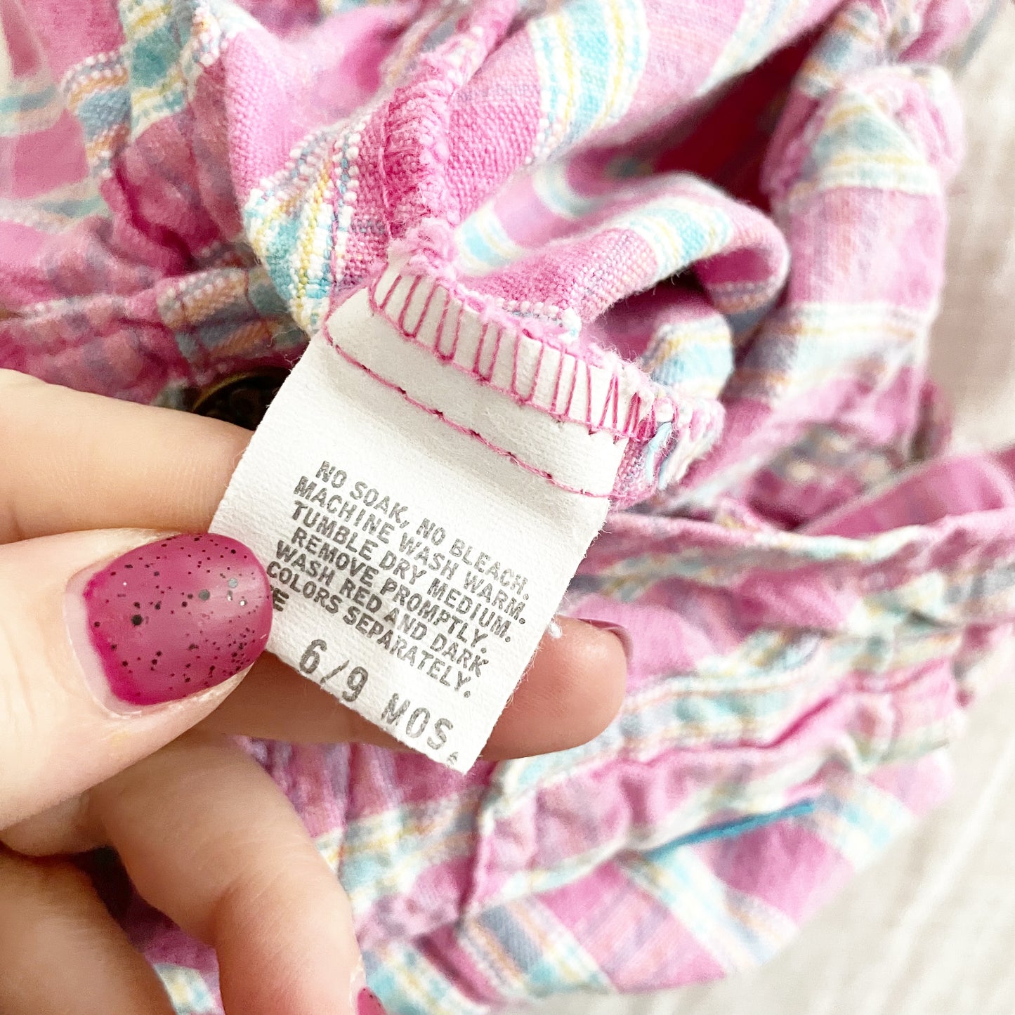 OshKosh Pink Seersucker Plaid Overalls