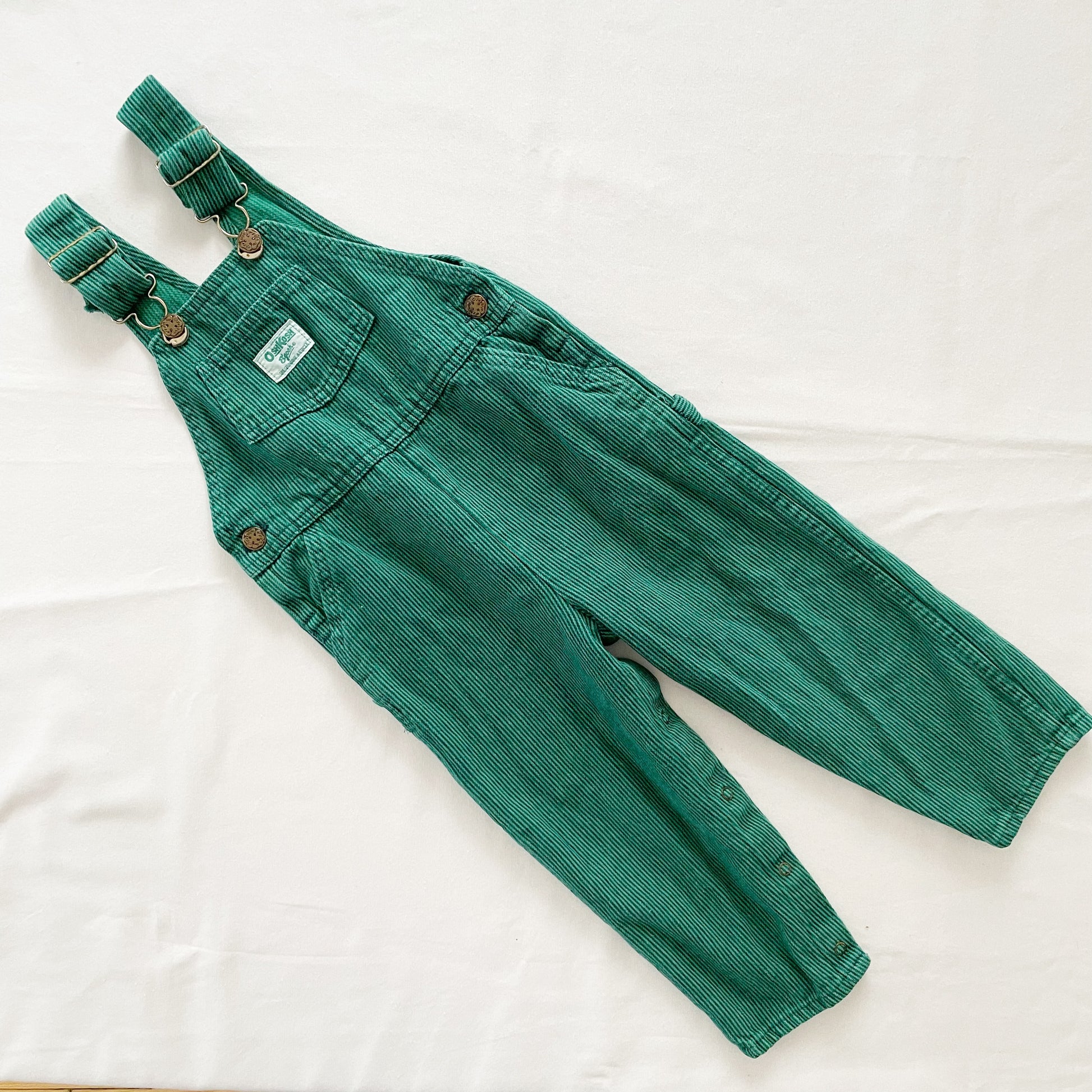 OshKosh Green + Navy Blue Striped Overalls - Yellow Clover Vintage Kids Clothes