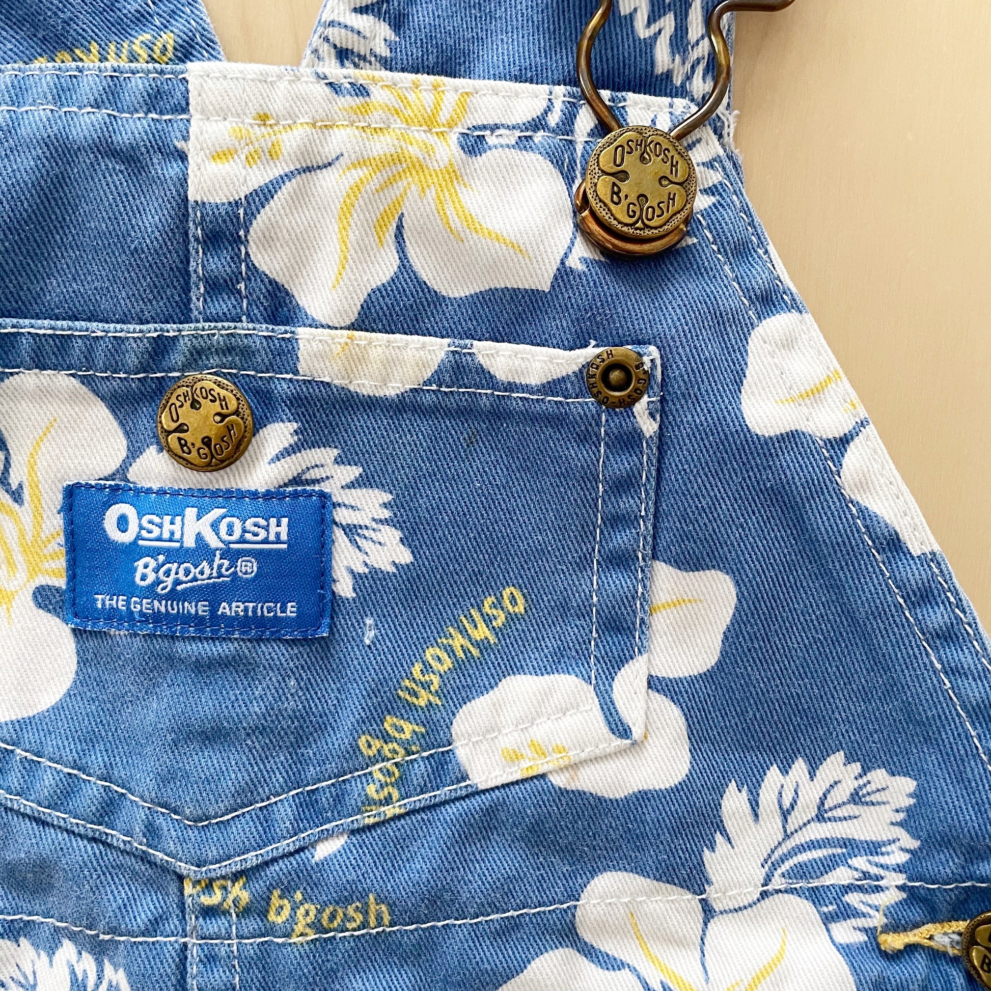 OshKosh Tropical Flower Blue Skirtall - Yellow Clover Vintage Kids Clothes