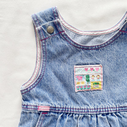 Lee Patch Lighter Wash Denim Pinafore Dress • 6y - Yellow Clover Vintage Kids Clothes