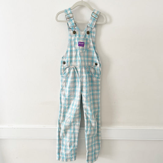 OshKosh Light Turquoise Plaid Overalls - Yellow Clover Vintage Kids Clothes