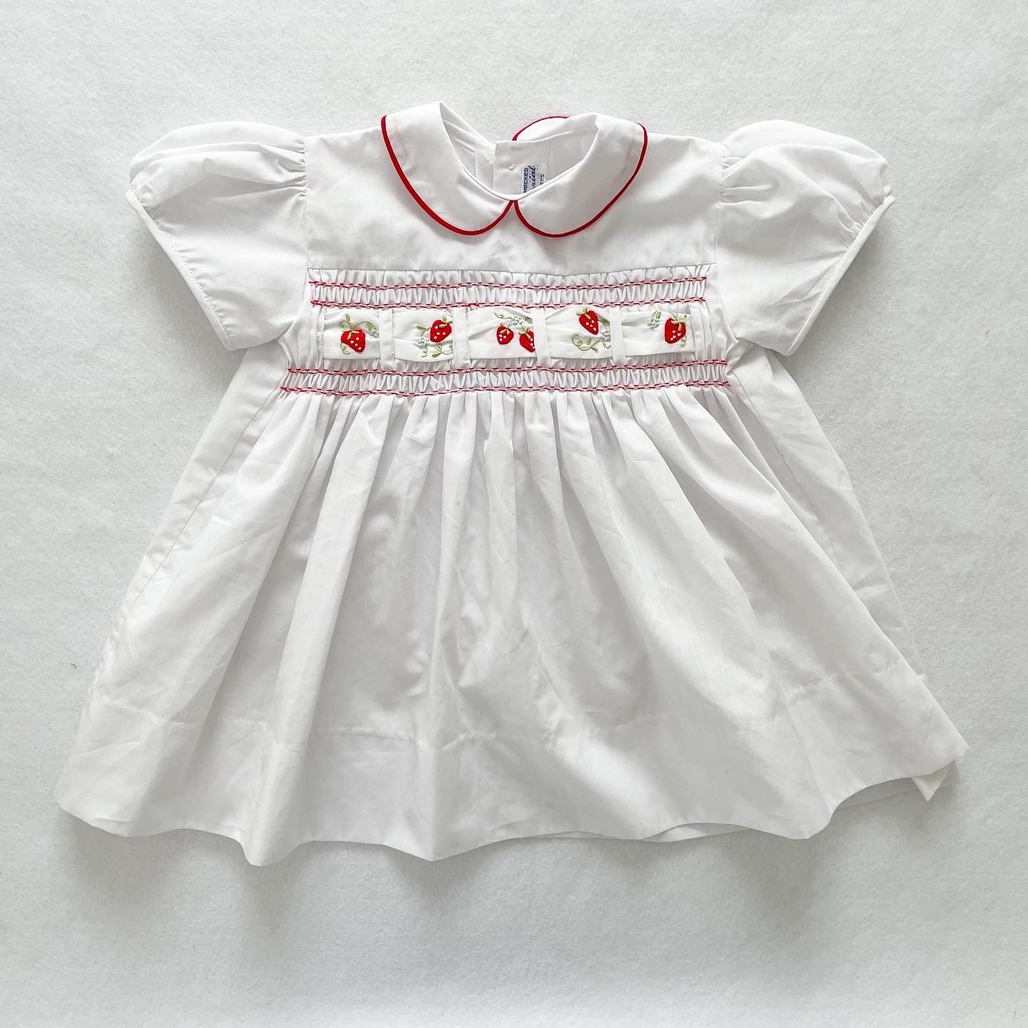 Strawberry Embroidered Dress - Yellow Clover Vintage Kids Clothes