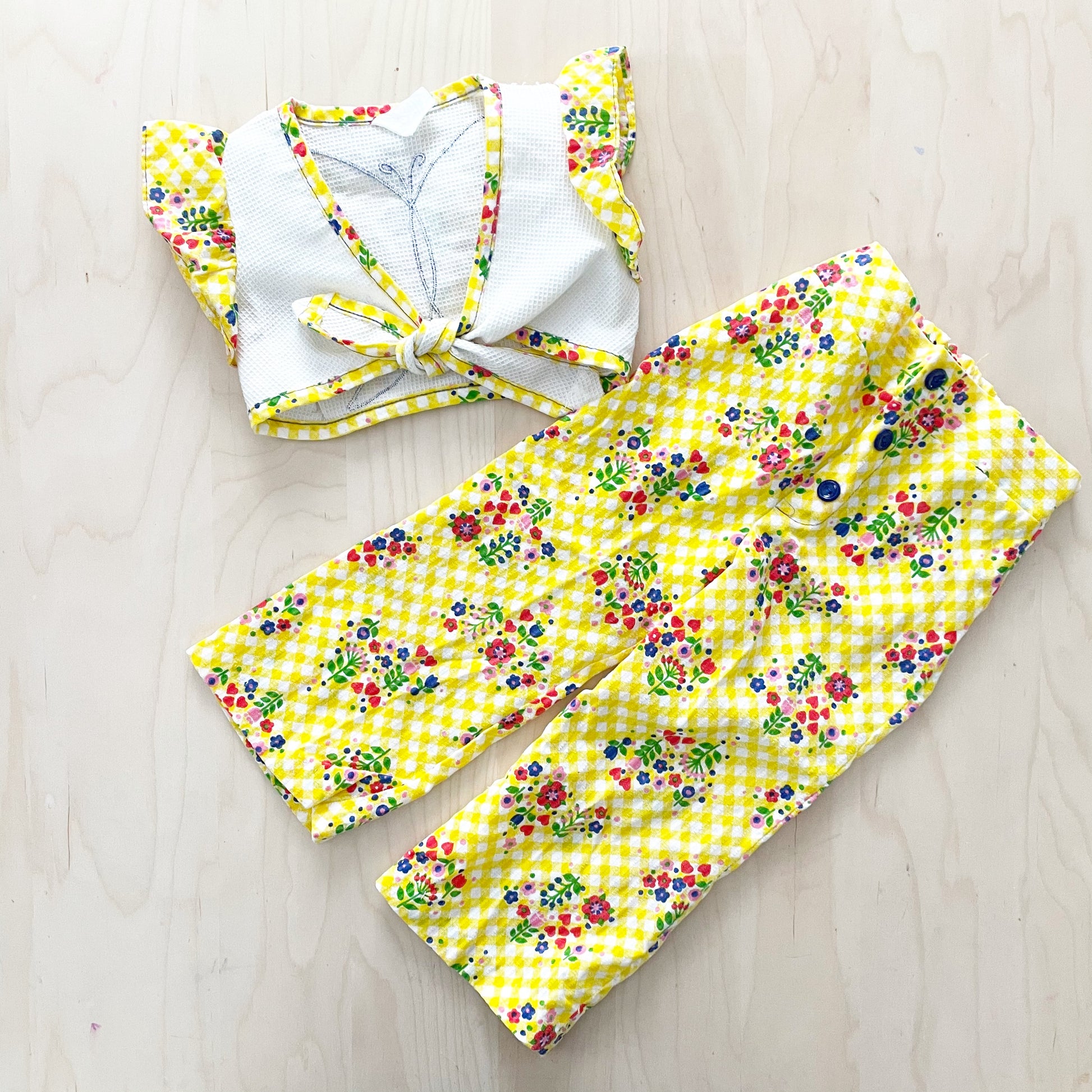 Vintage Butterfly Floral Vest Set - Yellow Clover Vintage Kids Clothes
