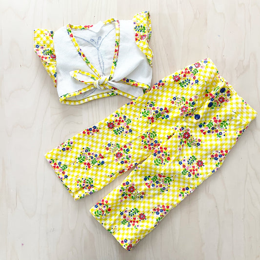 Vintage Butterfly Floral Vest Set - Yellow Clover Vintage Kids Clothes