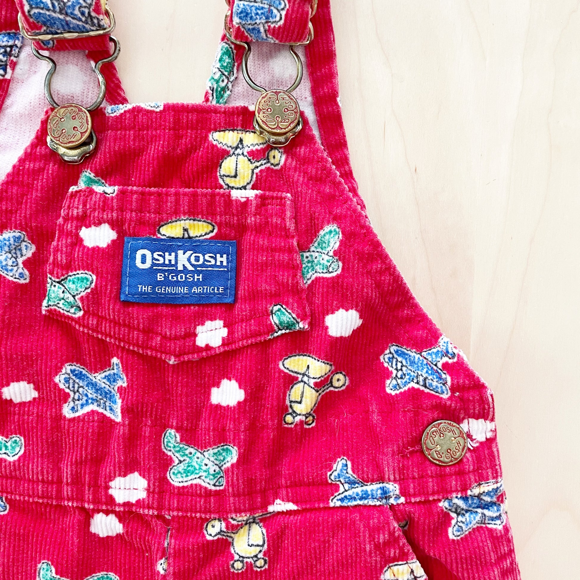 OshKosh Airplane Cord Overalls - Yellow Clover Vintage Kids Clothes
