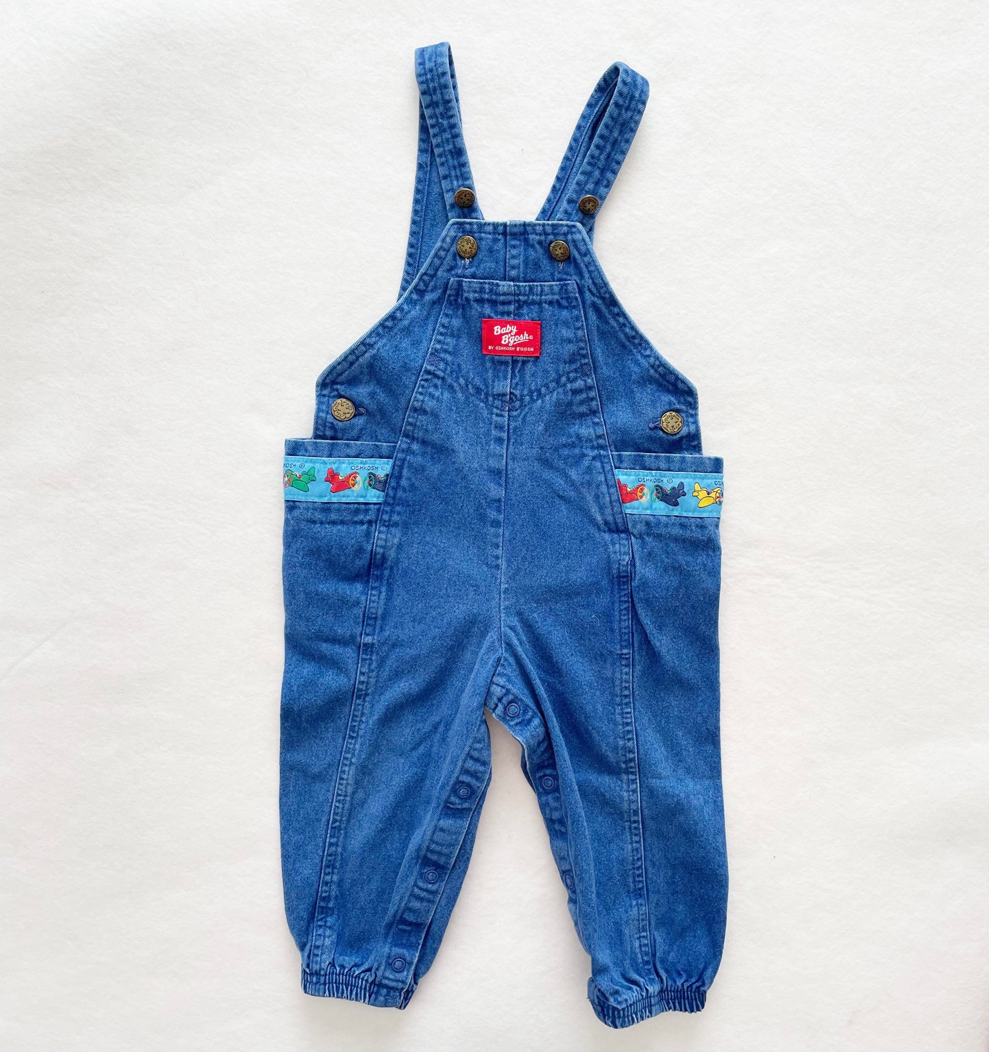 Baby B’gosh Blue Wash Airplane Bubble Overalls - Yellow Clover Vintage Kids Clothes