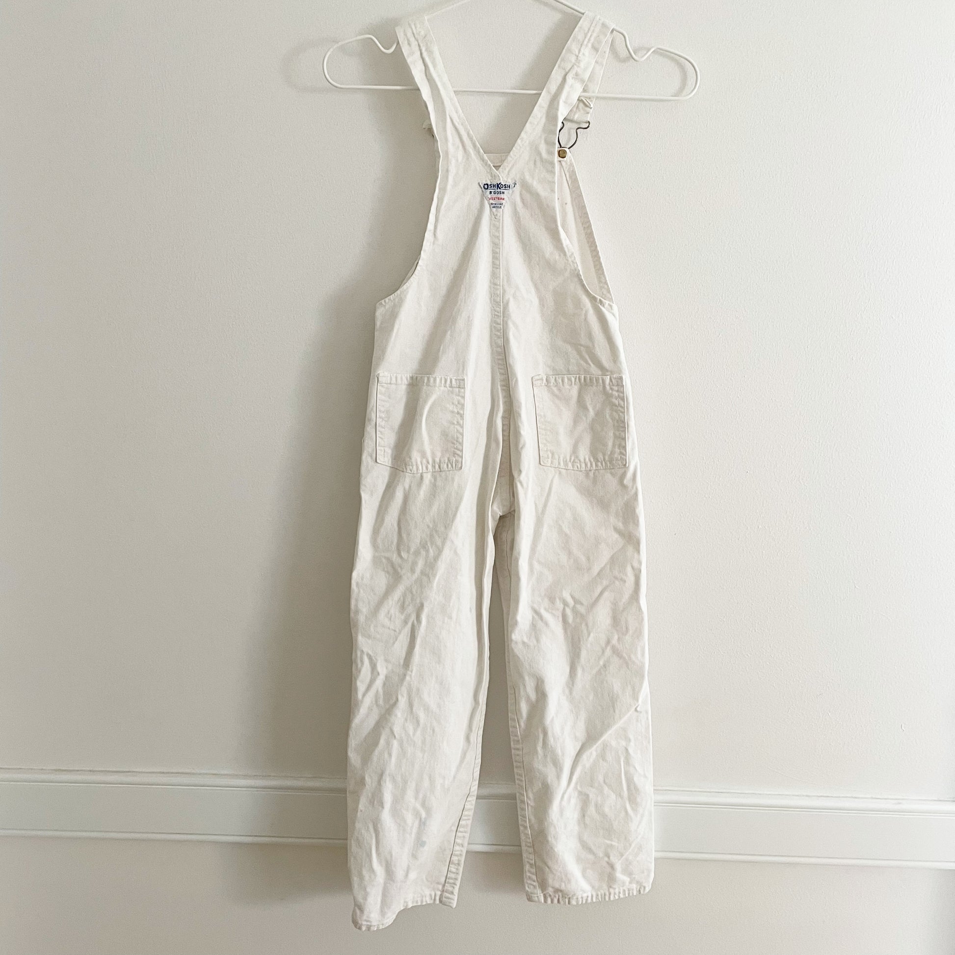 OshKosh Classic Cut White Overalls - Yellow Clover Vintage Kids Clothes