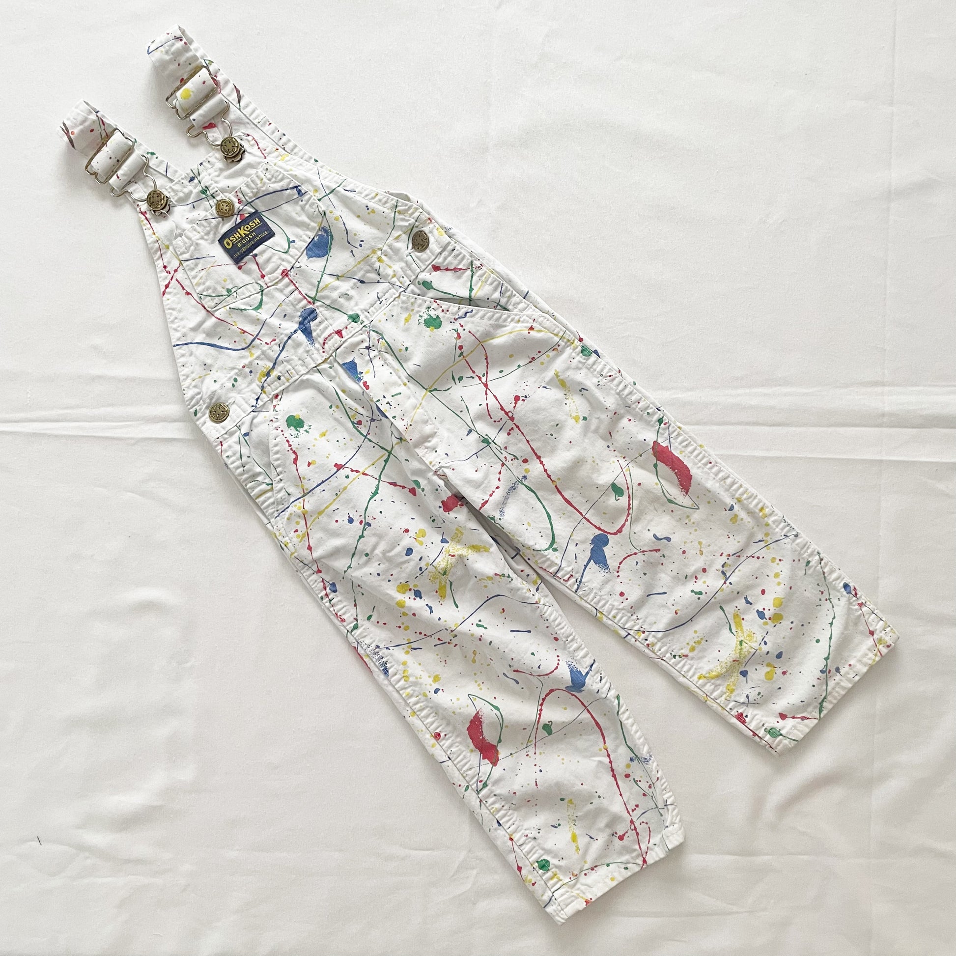 OshKosh Paint Splatter Overalls - Yellow Clover Vintage Kids Clothes
