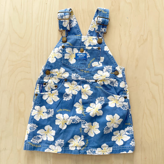 OshKosh Tropical Flower Blue Skirtall - Yellow Clover Vintage Kids Clothes