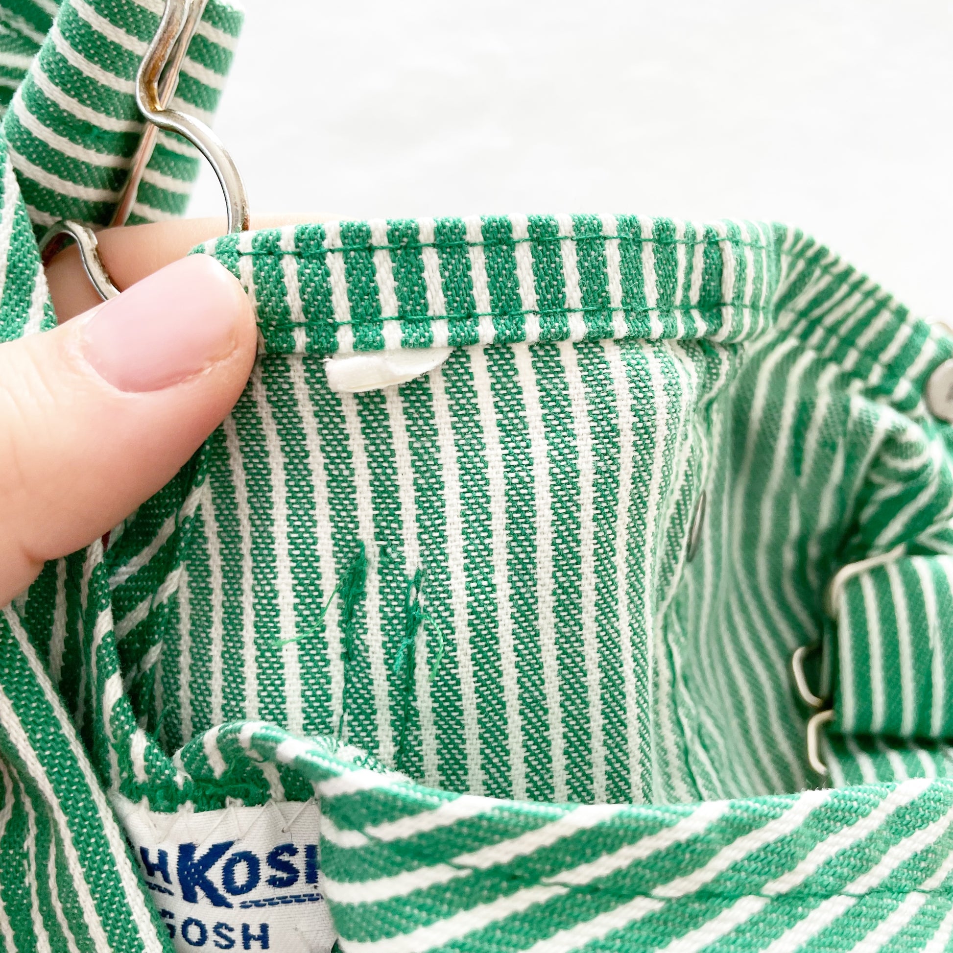 OshKosh Green Hickory Stripe Overalls - Yellow Clover Vintage Kids Clothes