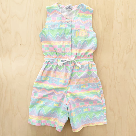 OshKosh Pastel Geo Fish Romper - Yellow Clover Vintage Kids Clothes
