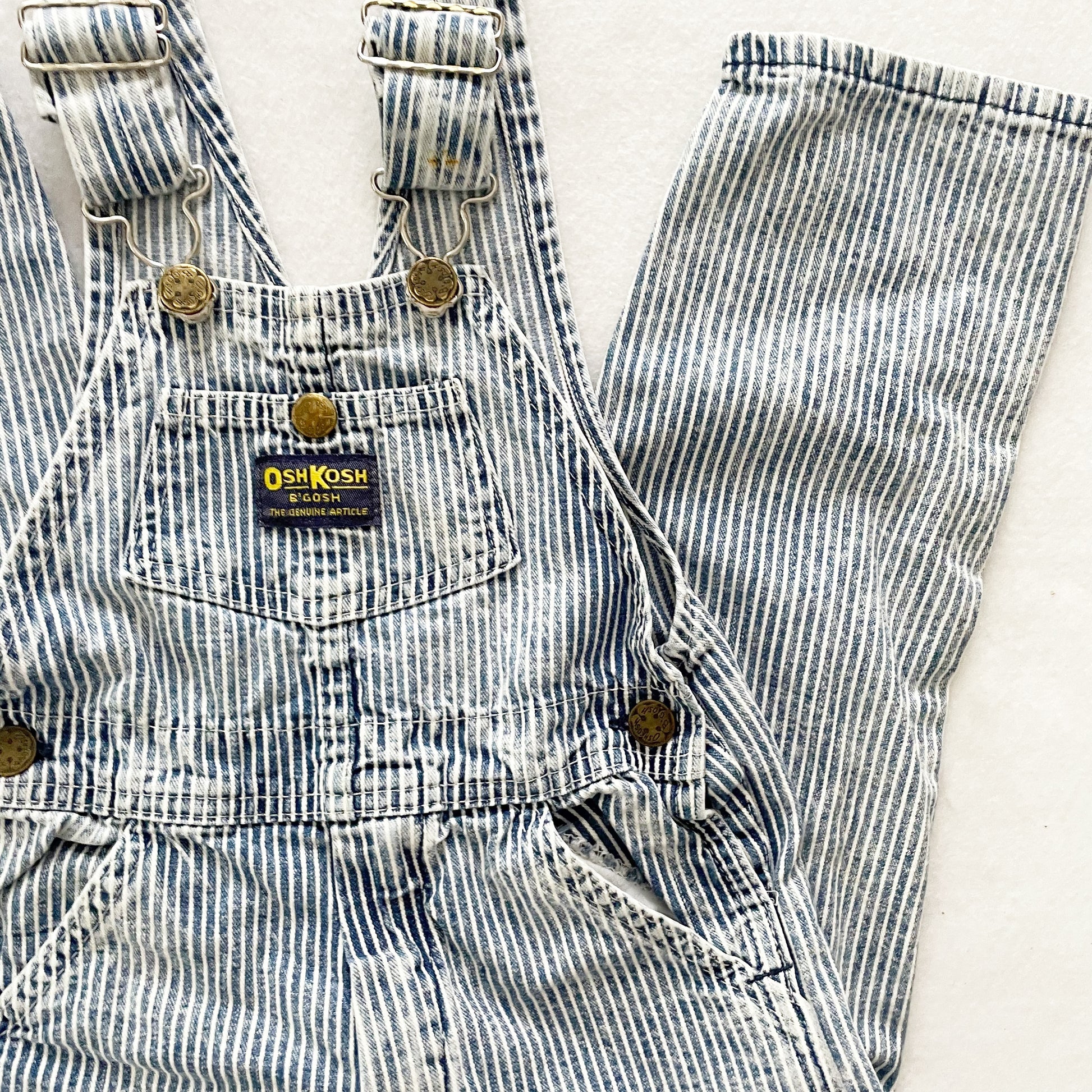 OshKosh Acid Wash Hickory Stripe Overalls - Yellow Clover Vintage Kids Clothes