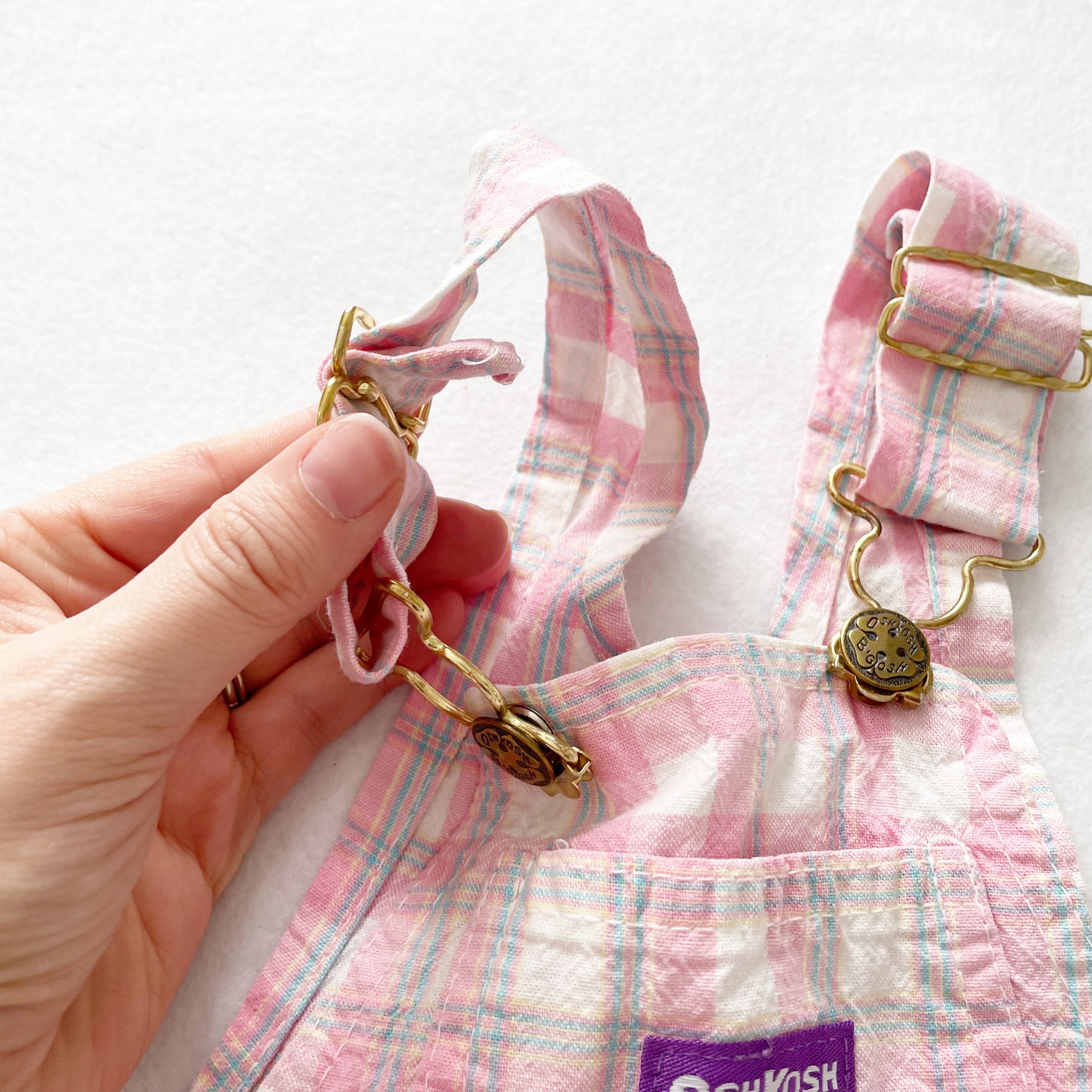 OshKosh Pink Plaid Overalls - Yellow Clover Vintage Kids Clothes