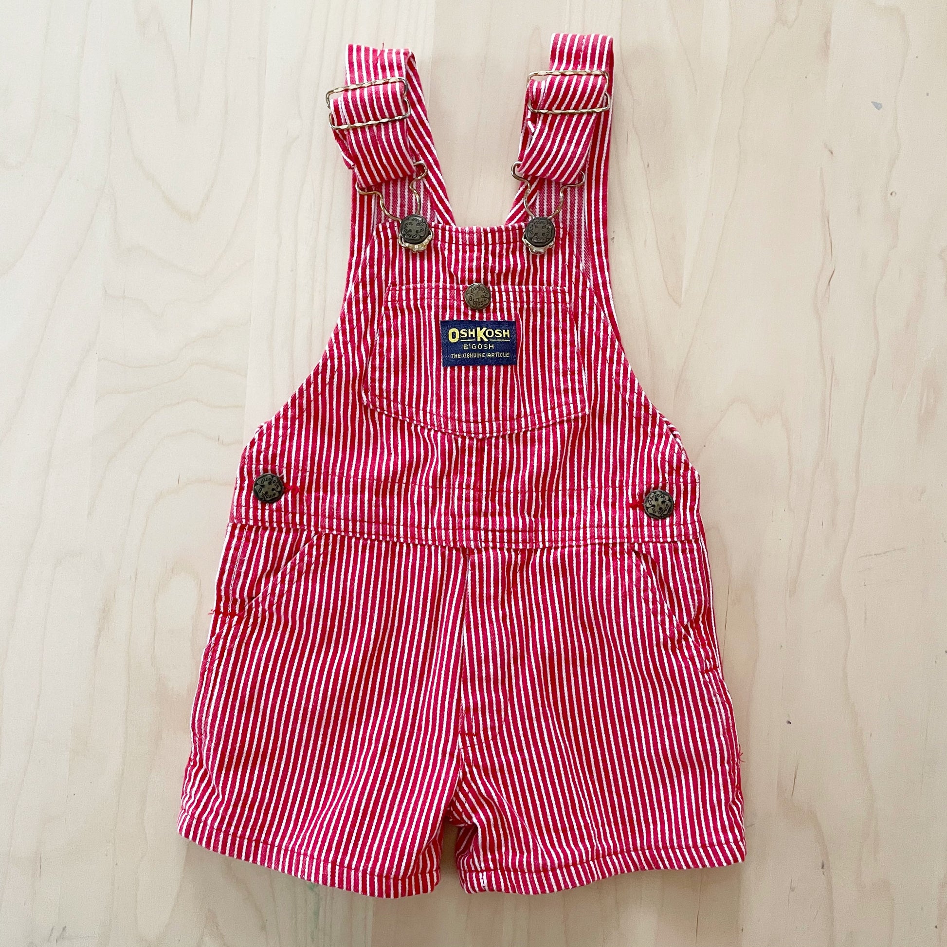 OshKosh Red Hickory Stripe Shortalls - Yellow Clover Vintage Kids Clothes