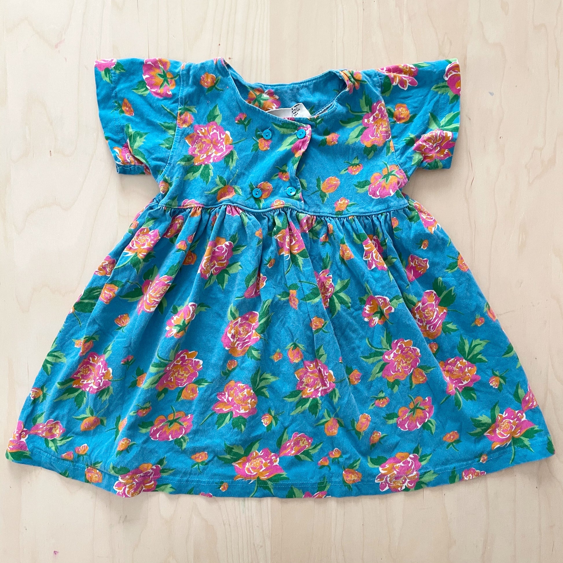 Vintage Bold Floral Jersey Dress - Yellow Clover Vintage Kids Clothes