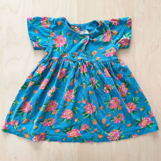 Vintage Bold Floral Jersey Dress - Yellow Clover Vintage Kids Clothes