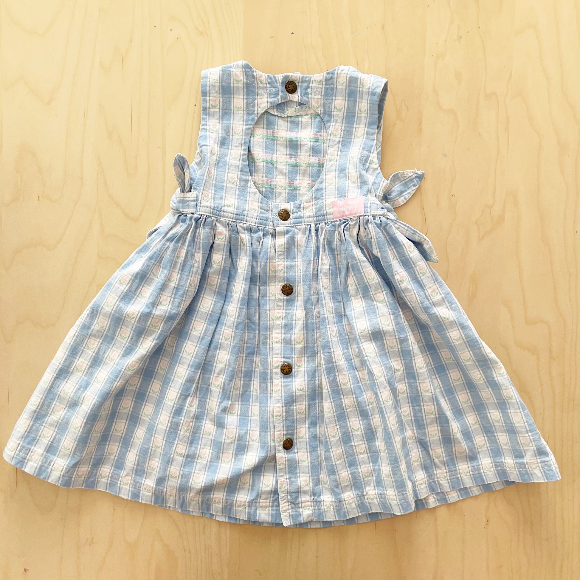OshKosh Flower Woven Open Back Dress - Yellow Clover Vintage Kids Clothes