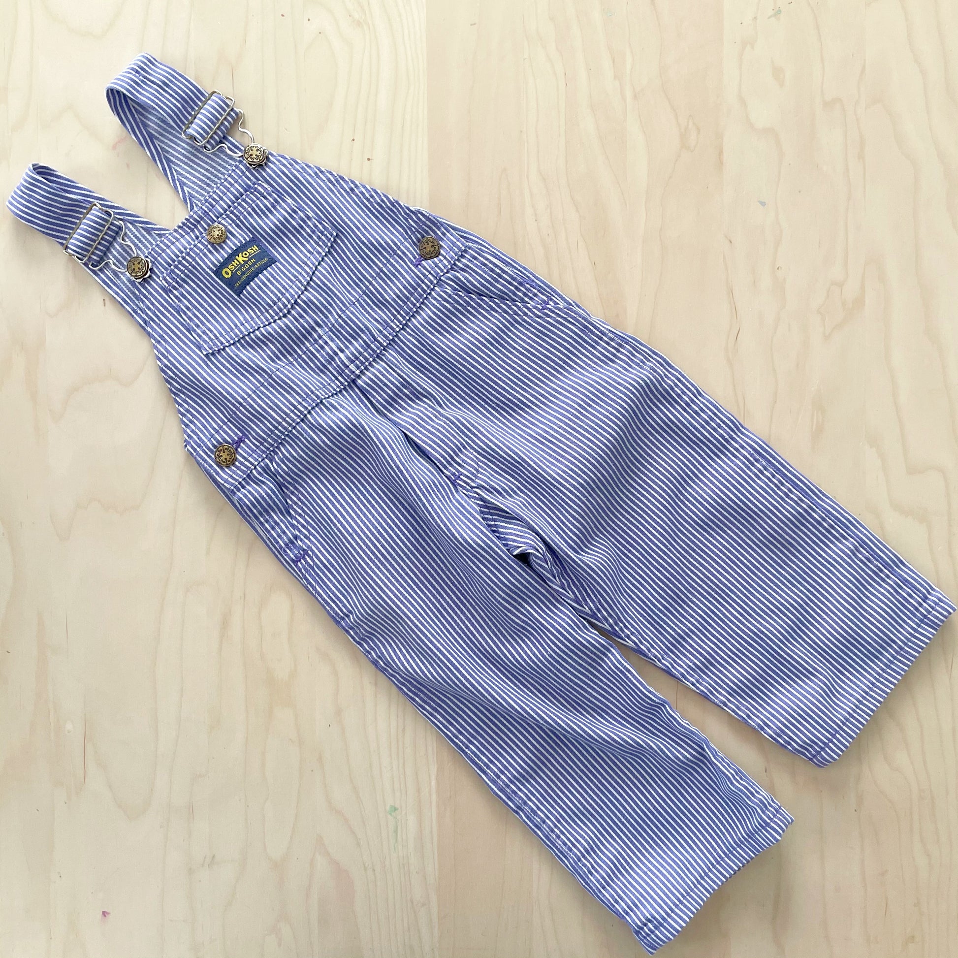 OshKosh Purple Engineer Stripe Overalls - Yellow Clover Vintage Kids Clothes