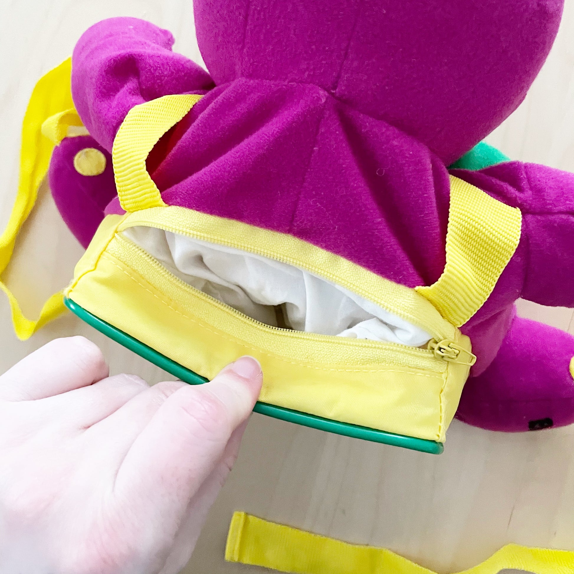 Vintage Barney Plush Backpack - Yellow Clover Vintage Kids Clothes