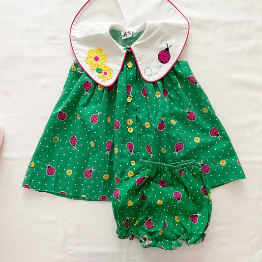 Austin & Ashley Ladybug Flower Dress Set - Yellow Clover Vintage Kids Clothes