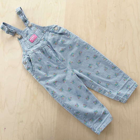 Vintage OshKosh Floral Houndstooth Overalls - Yellow Clover Vintage Kids Clothes