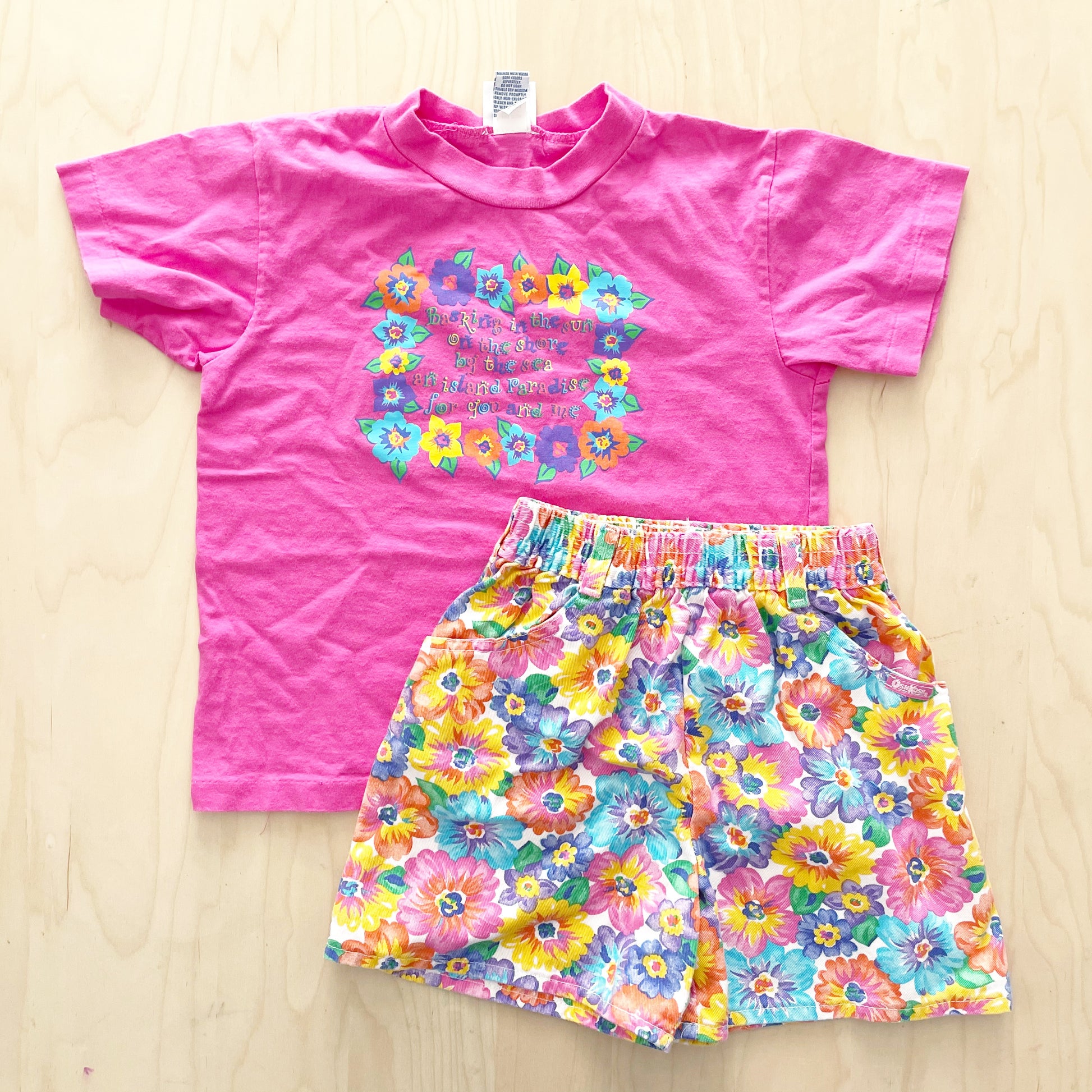 OshKosh Bright Floral Outfit - Yellow Clover Vintage Kids Clothes