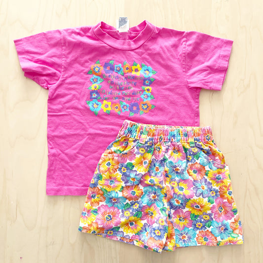 OshKosh Bright Floral Outfit - Yellow Clover Vintage Kids Clothes