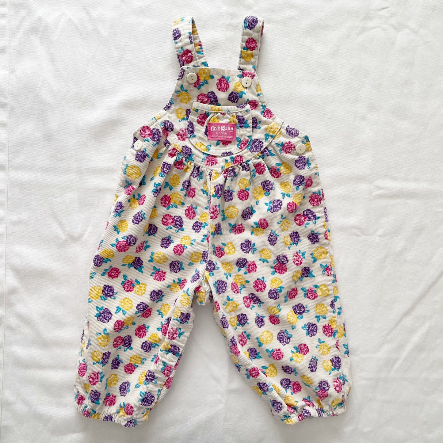 OshKosh Multicolored Rose Print Fine Cord Overalls