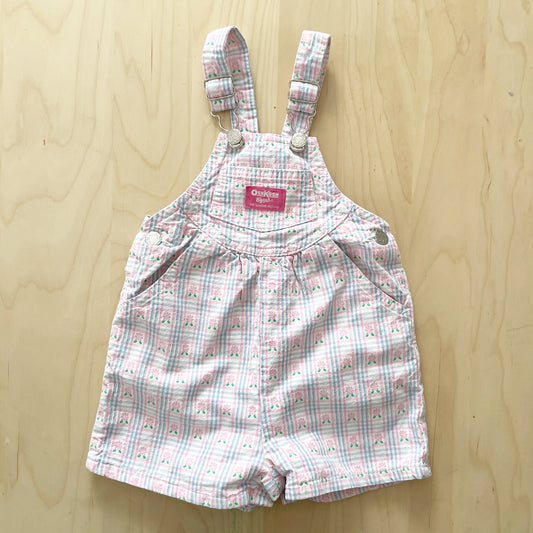 OshKosh Pink and Blue Floral Print Shortalls - Yellow Clover Vintage Kids Clothes