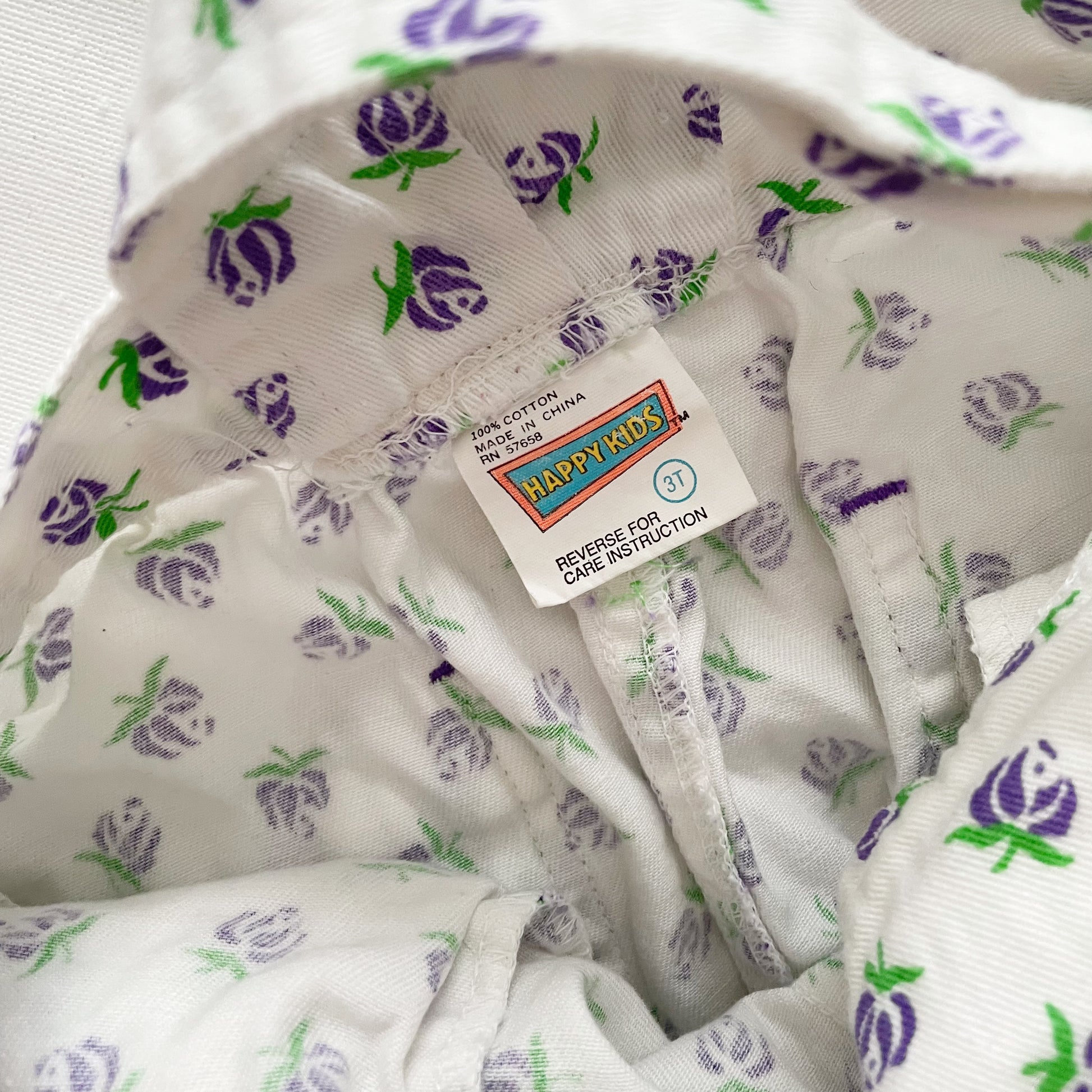 Happy Kids Purple Rose Print Overalls - Yellow Clover Vintage Kids Clothes