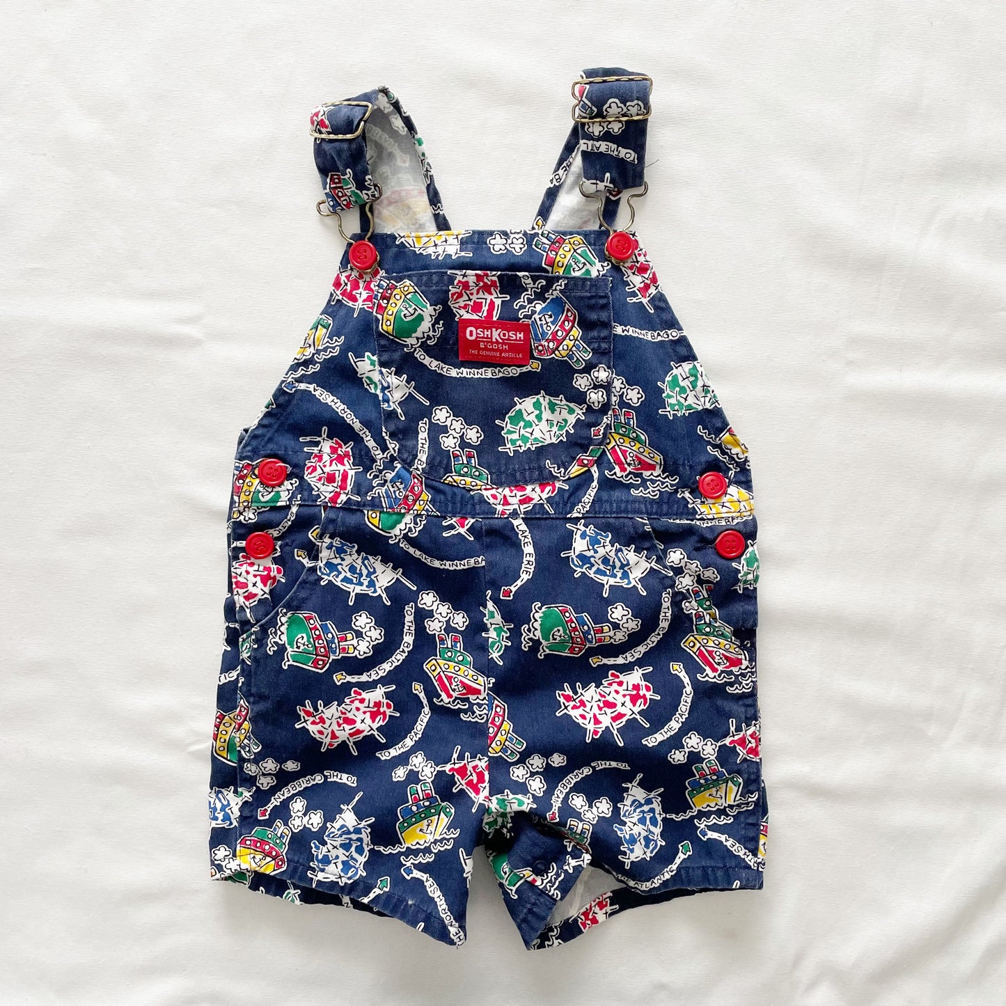 OshKosh Nautical Boat Print Shortalls - Yellow Clover Vintage Kids Clothes
