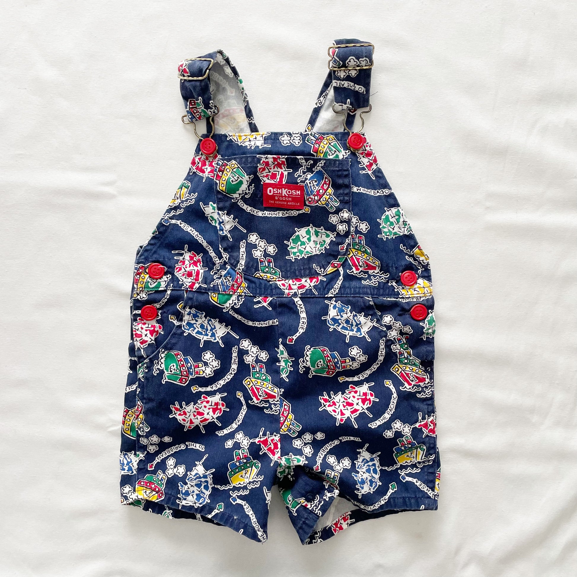 OshKosh Nautical Boat Print Shortalls - Yellow Clover Vintage Kids Clothes