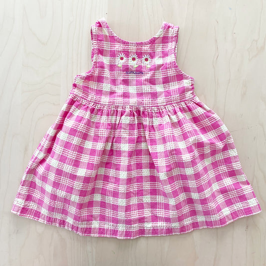 OshKosh Plaid Flower Embroidery Dress - Yellow Clover Vintage Kids Clothes