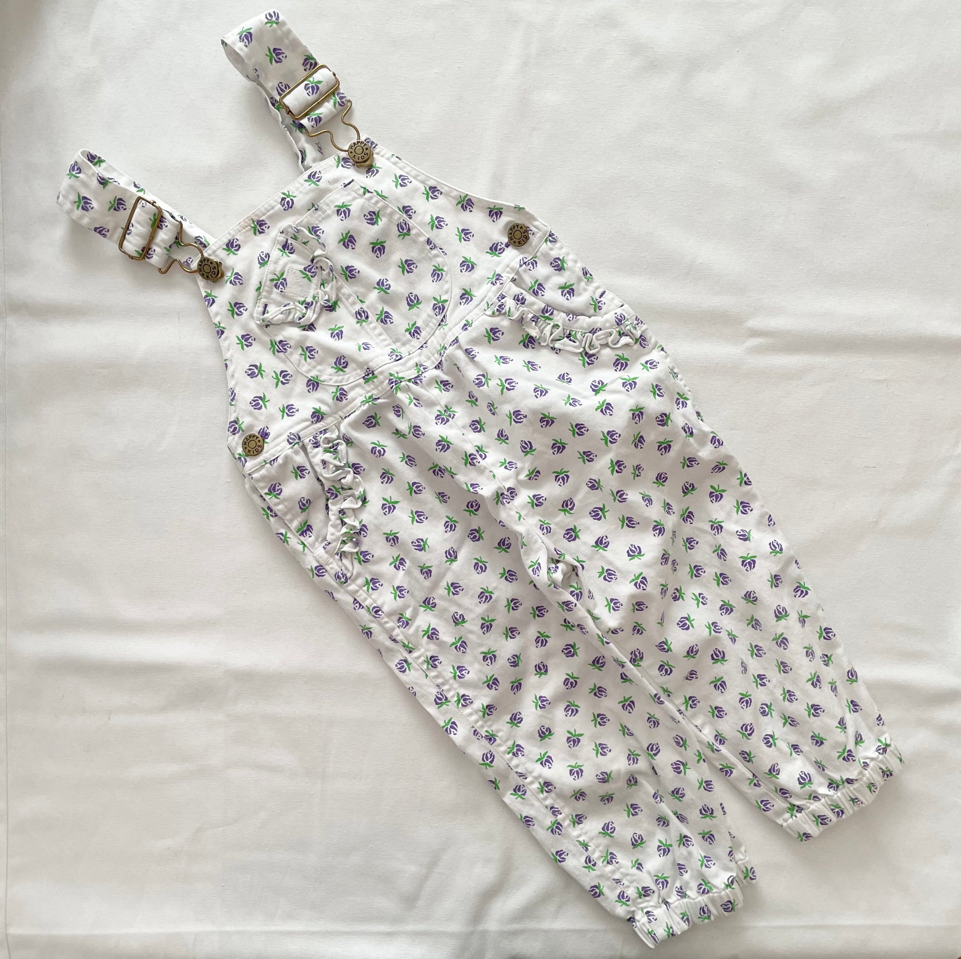 Vintage Happy Kids Purple Rose Print Toddler Overalls