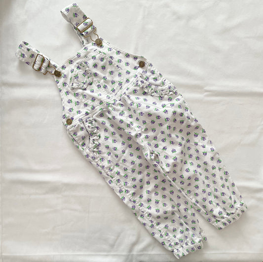 Vintage Happy Kids Purple Rose Print Toddler Overalls
