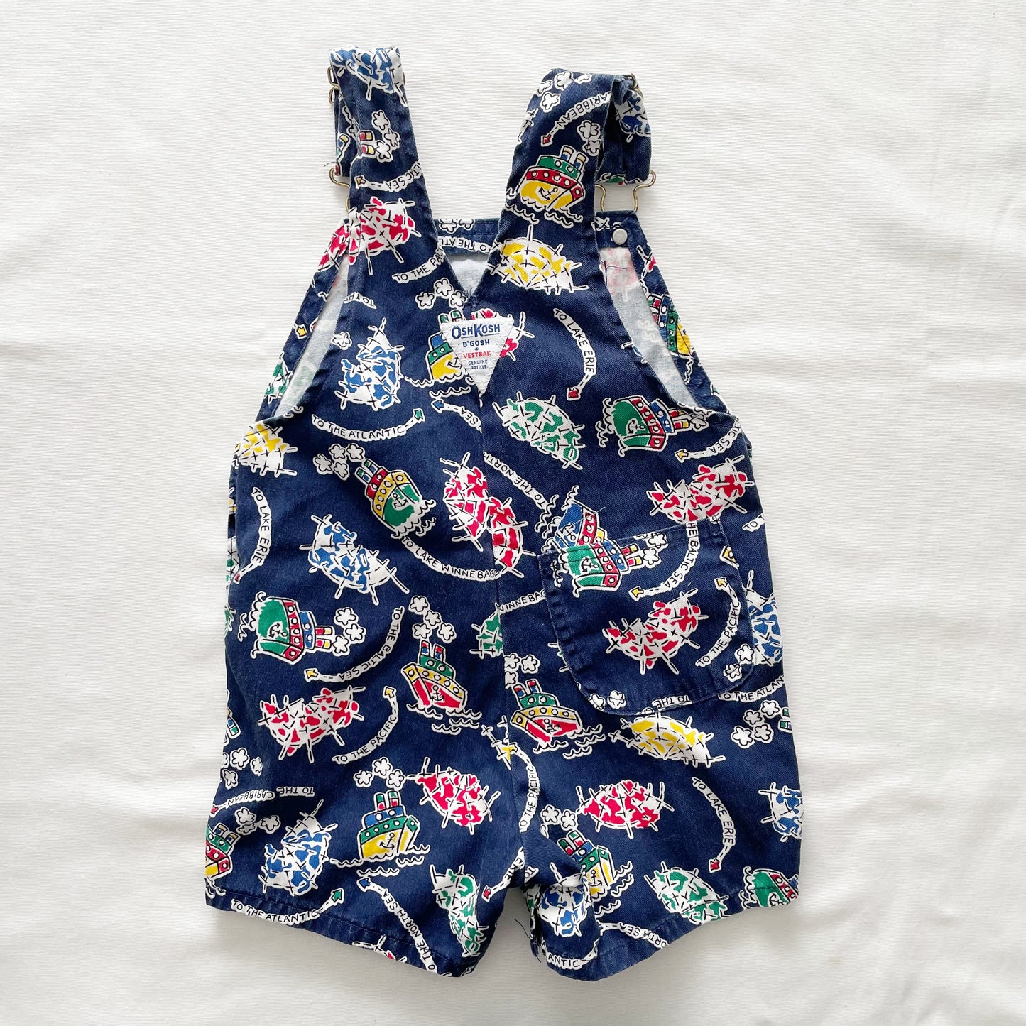 OshKosh Nautical Boat Print Shortalls - Yellow Clover Vintage Kids Clothes