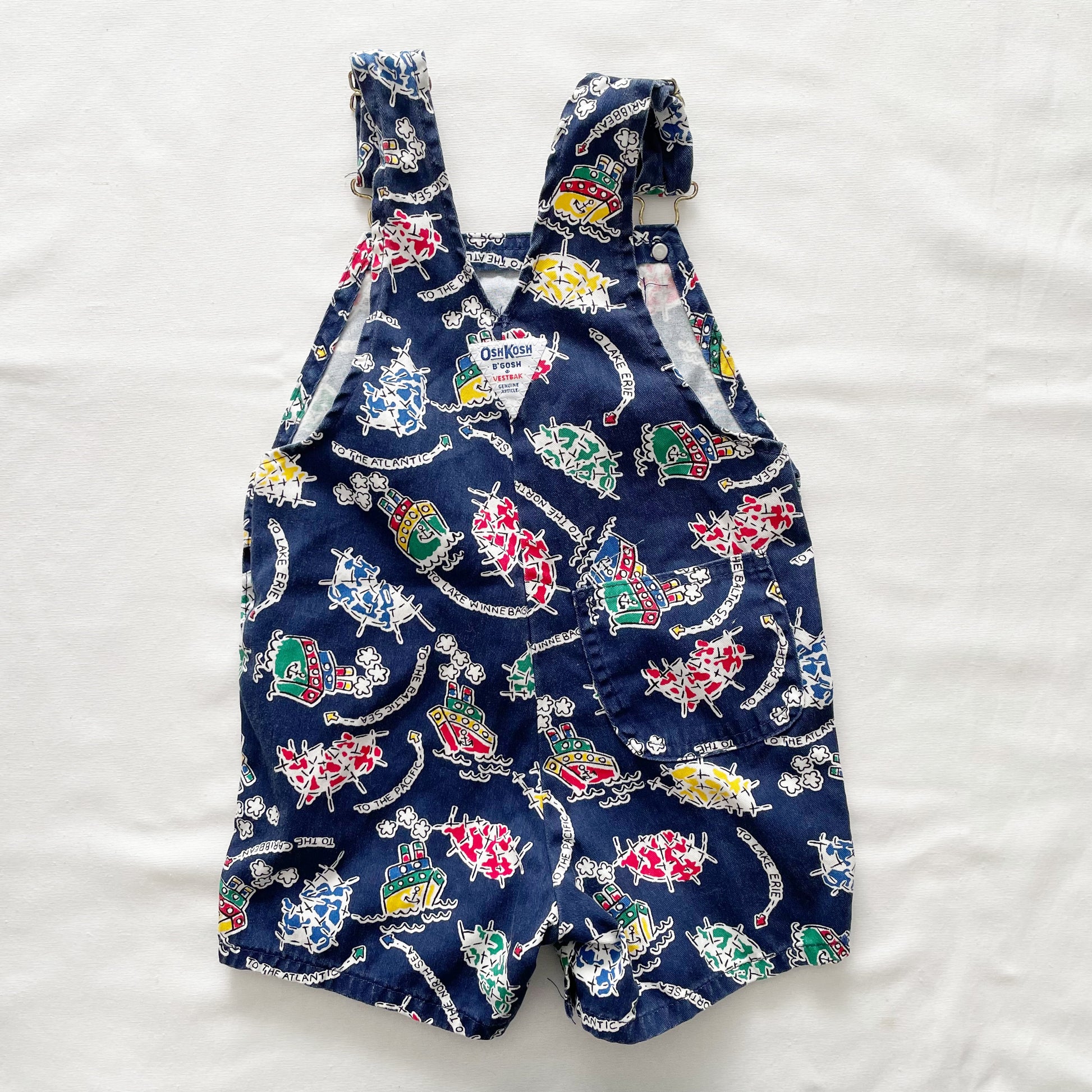 OshKosh Nautical Boat Print Shortalls - Yellow Clover Vintage Kids Clothes