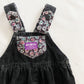 OshKosh Black Floral Bow Back Cord Overalls - Yellow Clover Vintage Kids Clothes