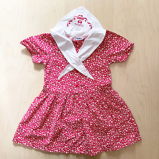 OshKosh Red Floral Hearts Sailor Collar Dress - Yellow Clover Vintage Kids Clothes