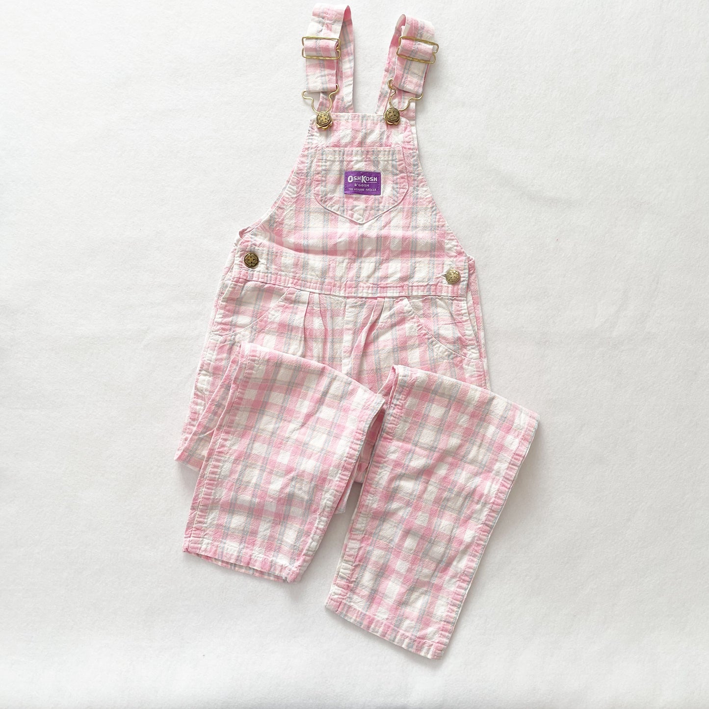 OshKosh Pink Plaid Overalls - Yellow Clover Vintage Kids Clothes