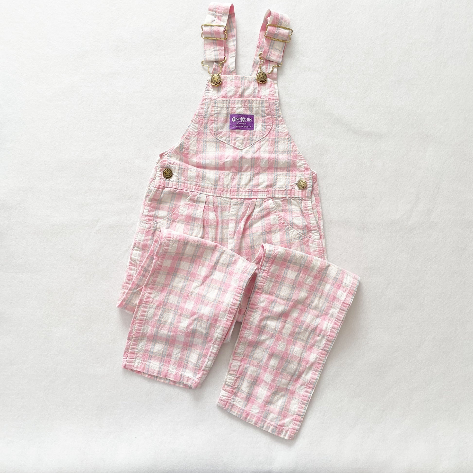 OshKosh Pink Plaid Overalls - Yellow Clover Vintage Kids Clothes