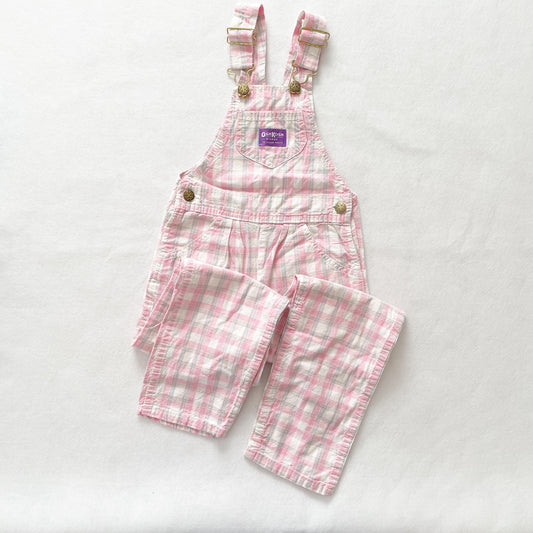 OshKosh Pink Plaid Overalls - Yellow Clover Vintage Kids Clothes